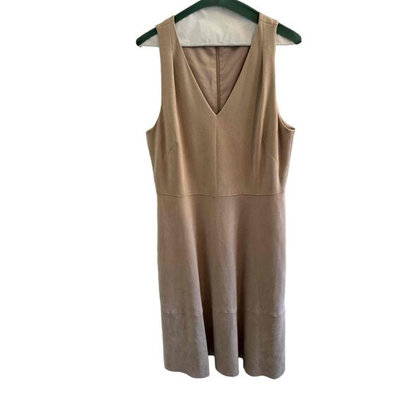 Antonio Melani Camel Faux Suede Sleeveless Midi Dress Belted Modern Minimalist M - Picture 3 of 10